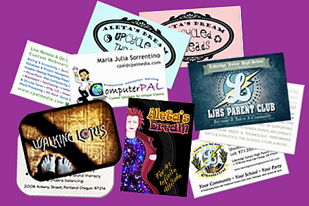 Several business cards designed by Aleta and printed at zazzle.com